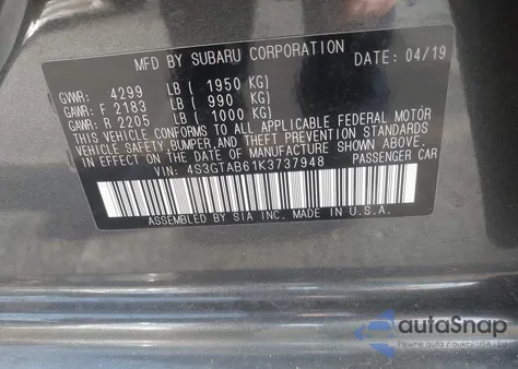 2019 Subaru Impreza 2.0I z USA, uszkodzony, nr VIN 4S3GTAB61K3737948